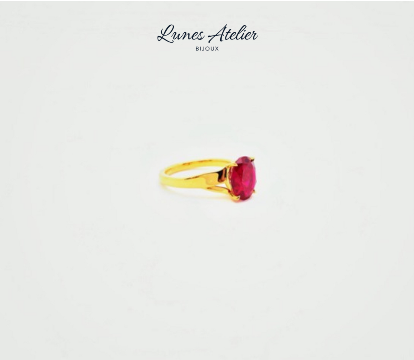 Lunes Atelier Ruby Series - 10×8mm Lab-Grown Ruby Ring (24k Plated Silver)