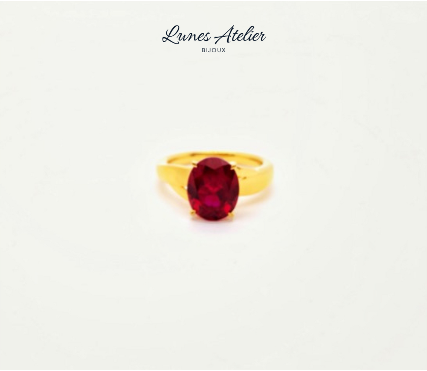Lunes Atelier Ruby Series - 10×8mm Lab-Grown Ruby Ring (24k Plated Silver)