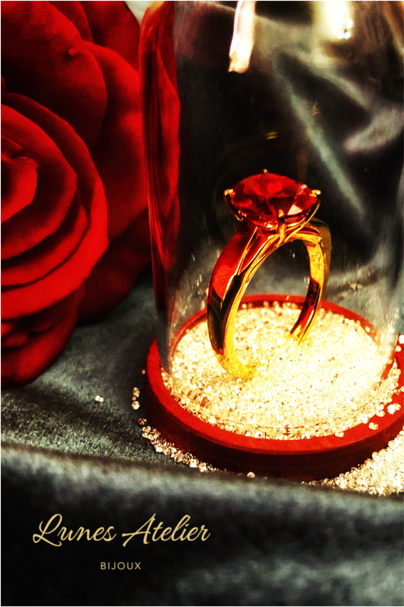 Lunes Atelier Ruby Series - 10×8mm Lab-Grown Ruby Ring (24k Plated Silver)