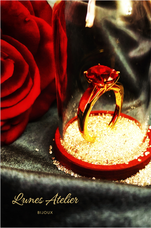 Lunes Atelier Ruby Series - 10×8mm Lab-Grown Ruby Ring (24k Plated Silver)